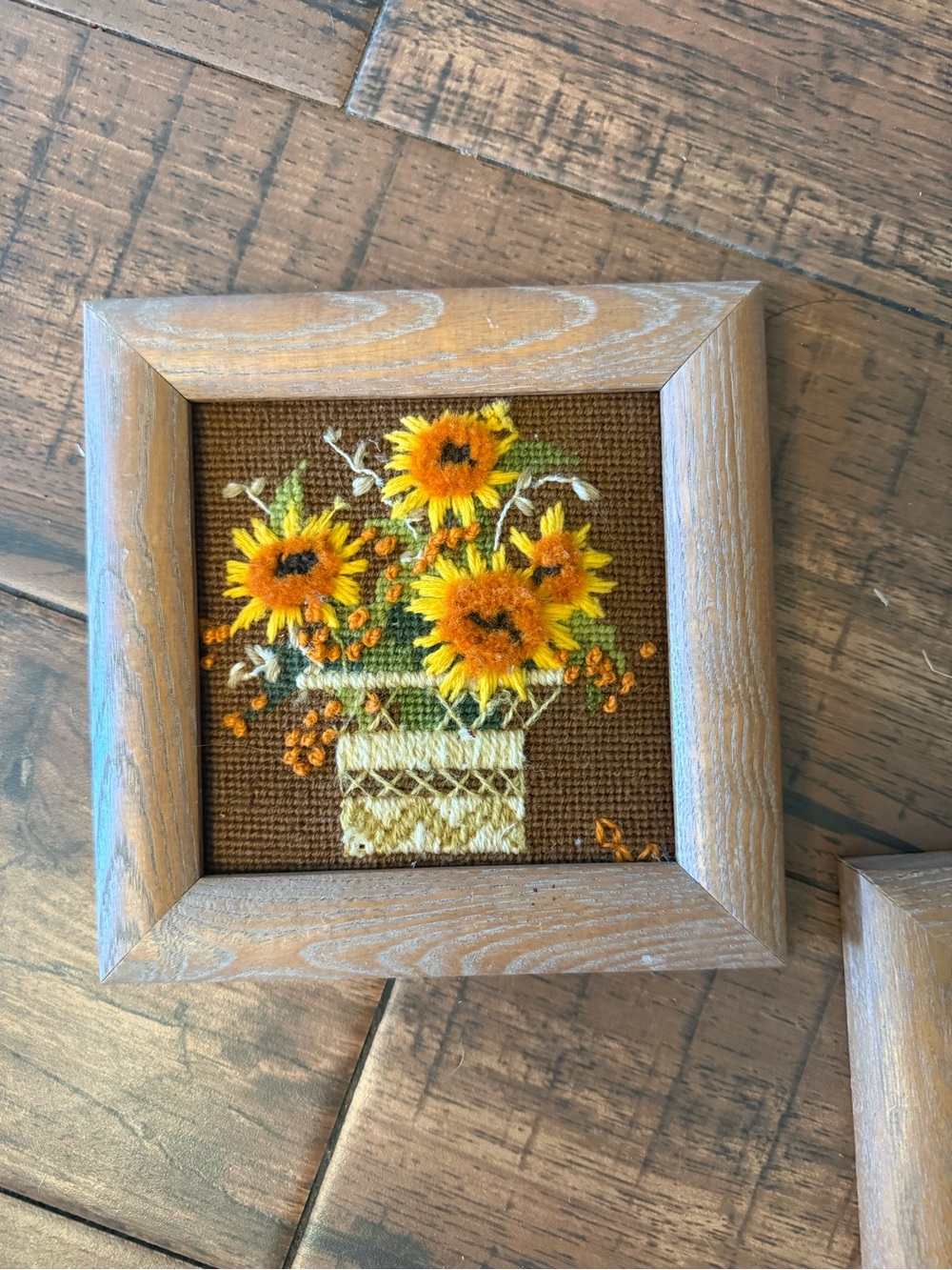 Vintage Floral Cross Stitch Wall Art Pair 7x7 Sunflower Daisy Cottagecore - Picture 2 of 4